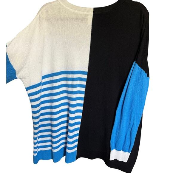 Planet By Lauren G Color Block Striped Sweater Crewneck Blue Black One Size - Picture 6 of 12
